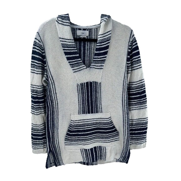 Tna Tops - Women's Aritzia TNA Blue Cream V-neck Hooded Poncho BOHO Tunic Sweater Size S